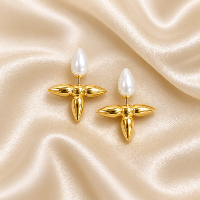 Anti-Tarnish cute pearl star earring.-01