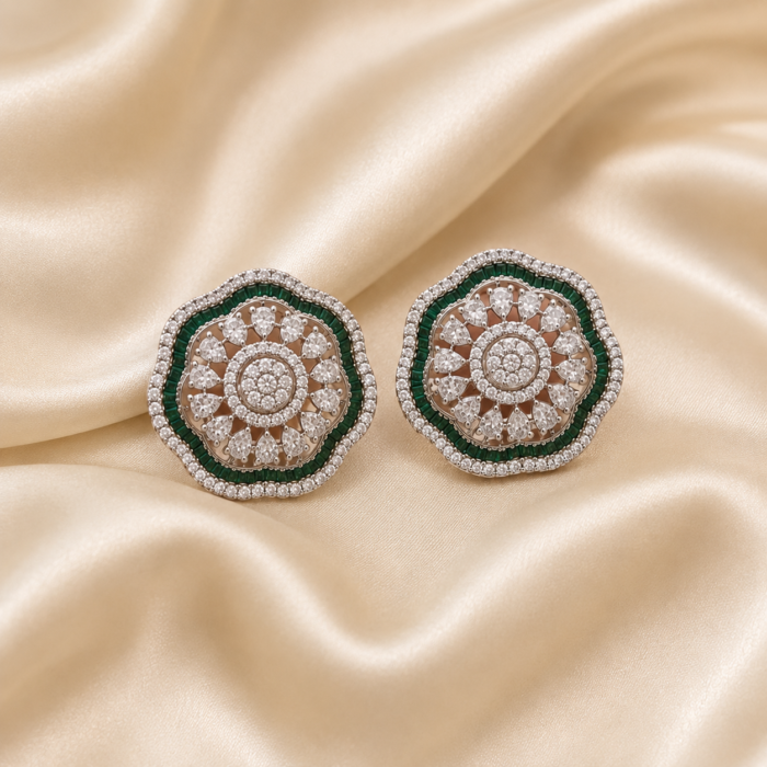 Floral Diamond studs with Green stones01