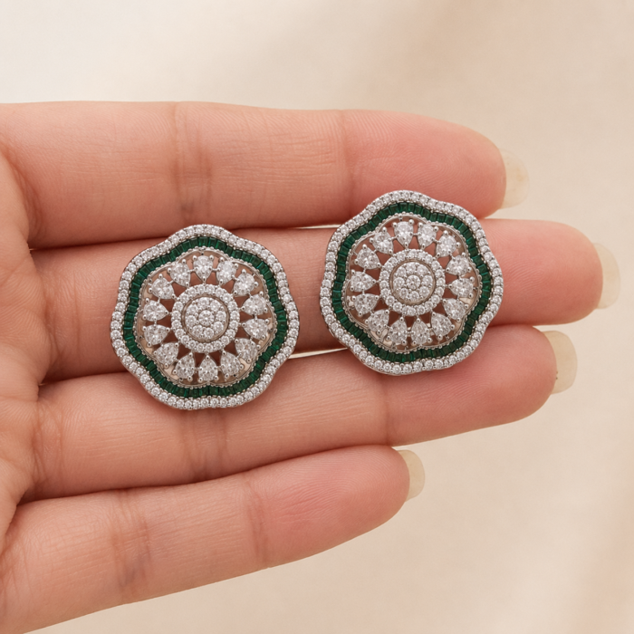 Floral Diamond studs with Green stones03