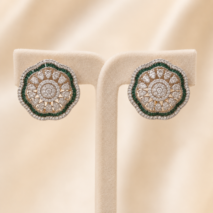 Floral Diamond studs with Green stones04