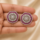 Floral Diamond studs with pink stones01