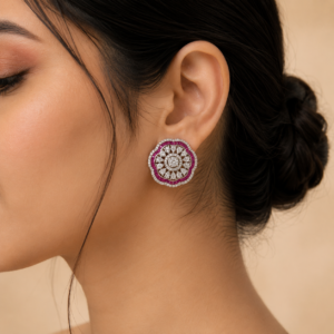 Floral Diamond studs with pink stones