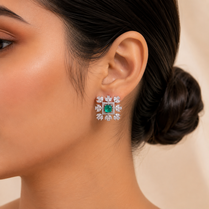 Geometrical 3d floral statement studs03