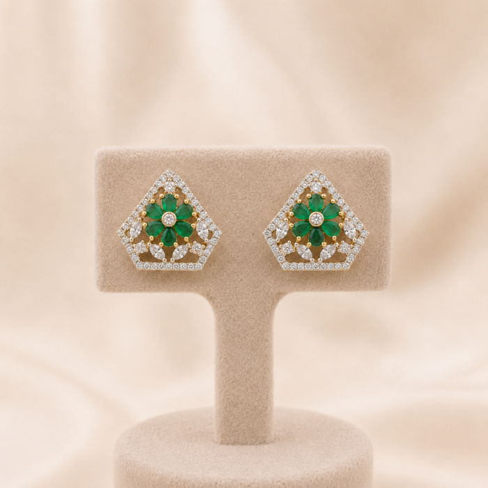 Geometrical Emerald studs-02