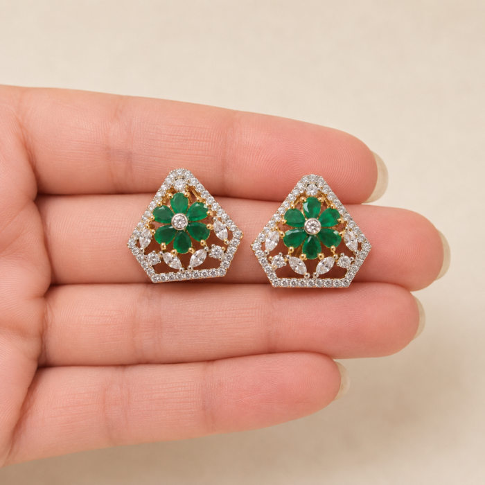 Geometrical Emerald studs-03