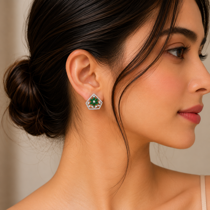 Geometrical Emerald studs-04