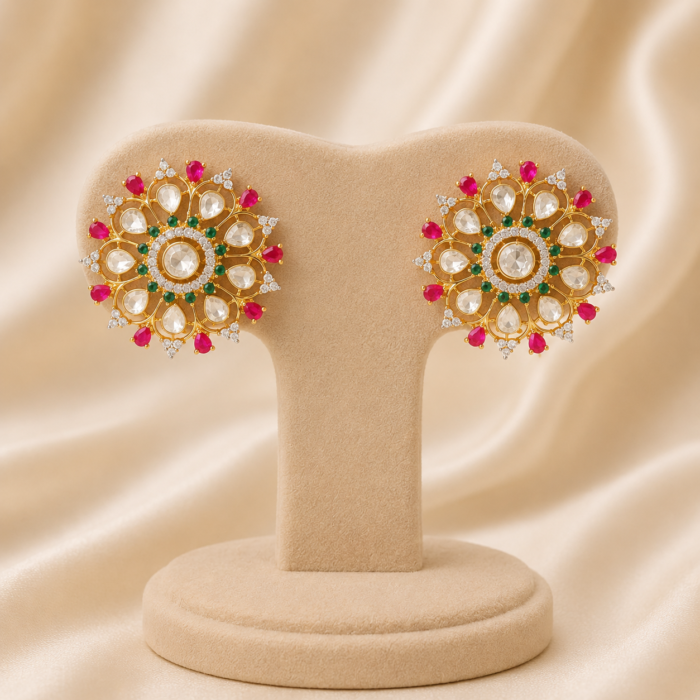 Gold finish Kundan polki oversized studs02