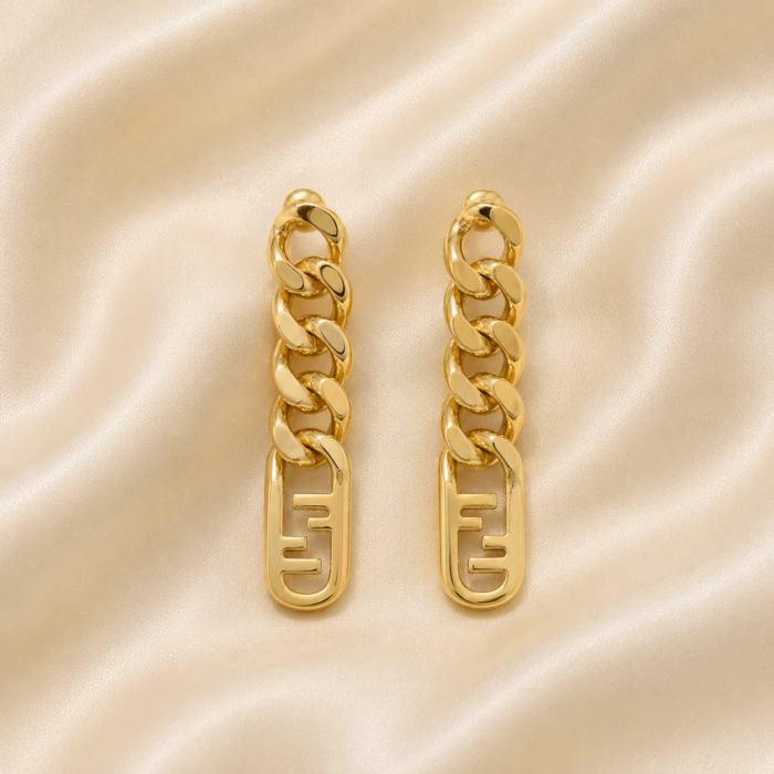 Gold logo shape earrings-01