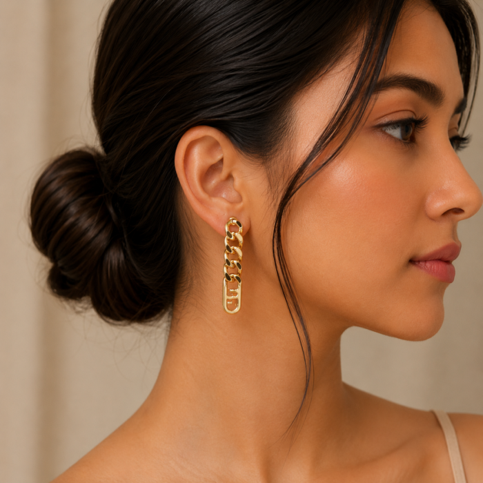 Gold logo shape earrings-02