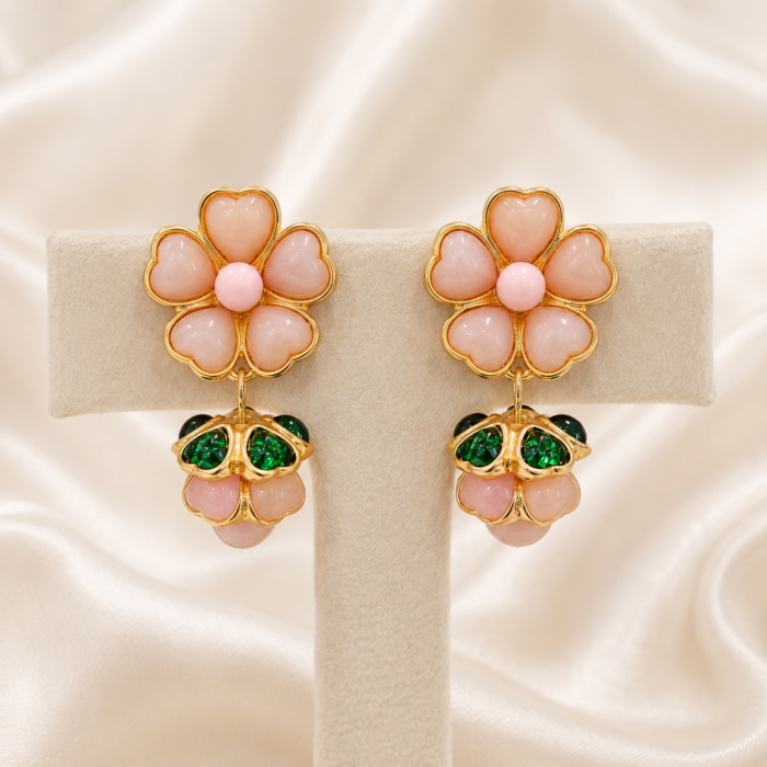 Pink floral 3d statement earrings-02
