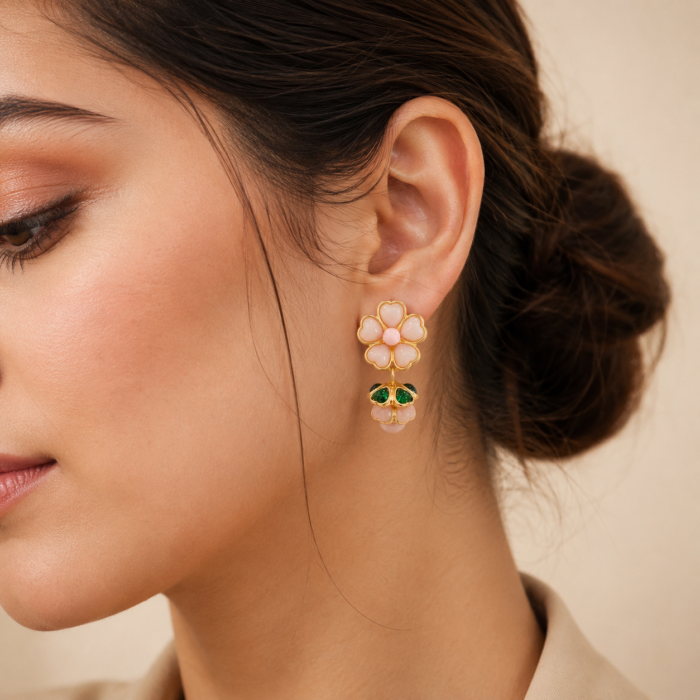 Pink floral 3d statement earrings-03