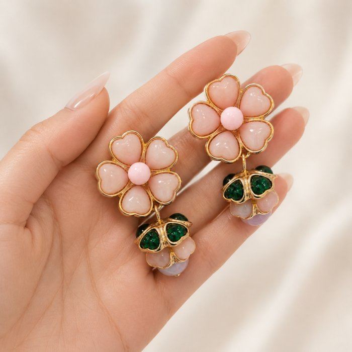 Pink floral 3d statement earrings-04