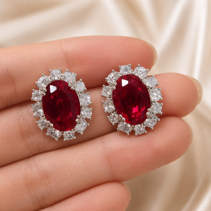 Red ruby and white swarovski zirconia studs03