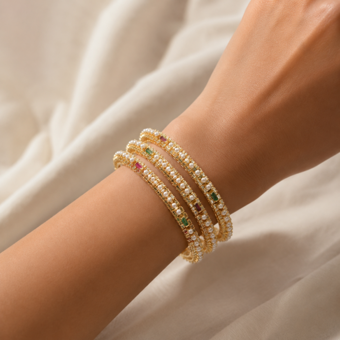 Ruby emerald Pearl bangles -02