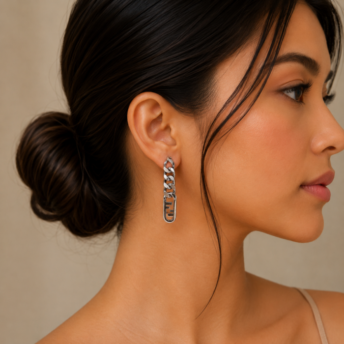 Stainless steel logo shape earrings-01