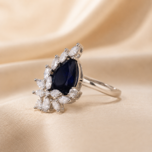 Ultra premium emerald pear stone diamond adjustable ring
