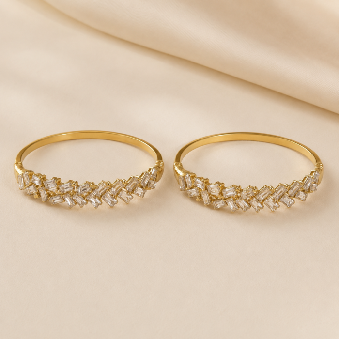 316L Stainless Steel Bangle Bracelet with Crystal Stones, Elegant Zigzag Design 1499-2