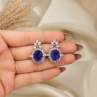 Oval-Cut Tanzanite Gemstone CZ Studs-01